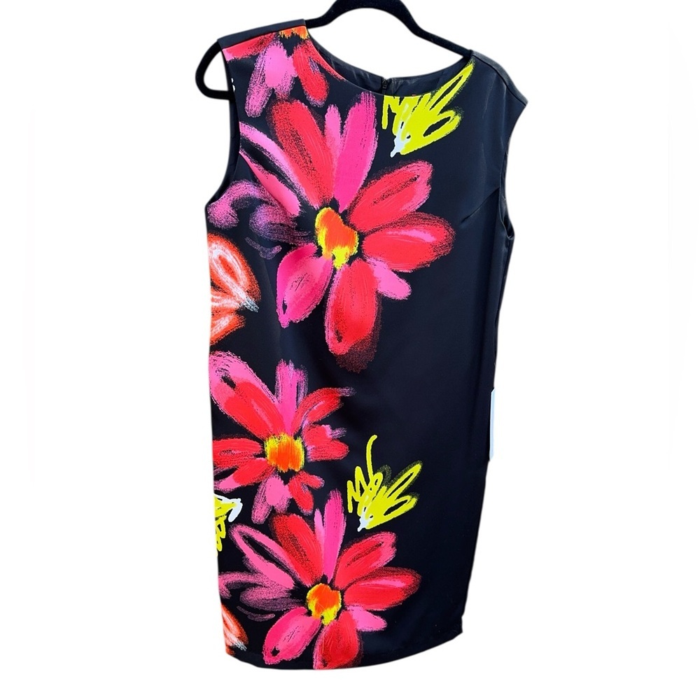 IC Connie K Sleeveless Dress Black Pink Red Orange Yellow Floral size medium